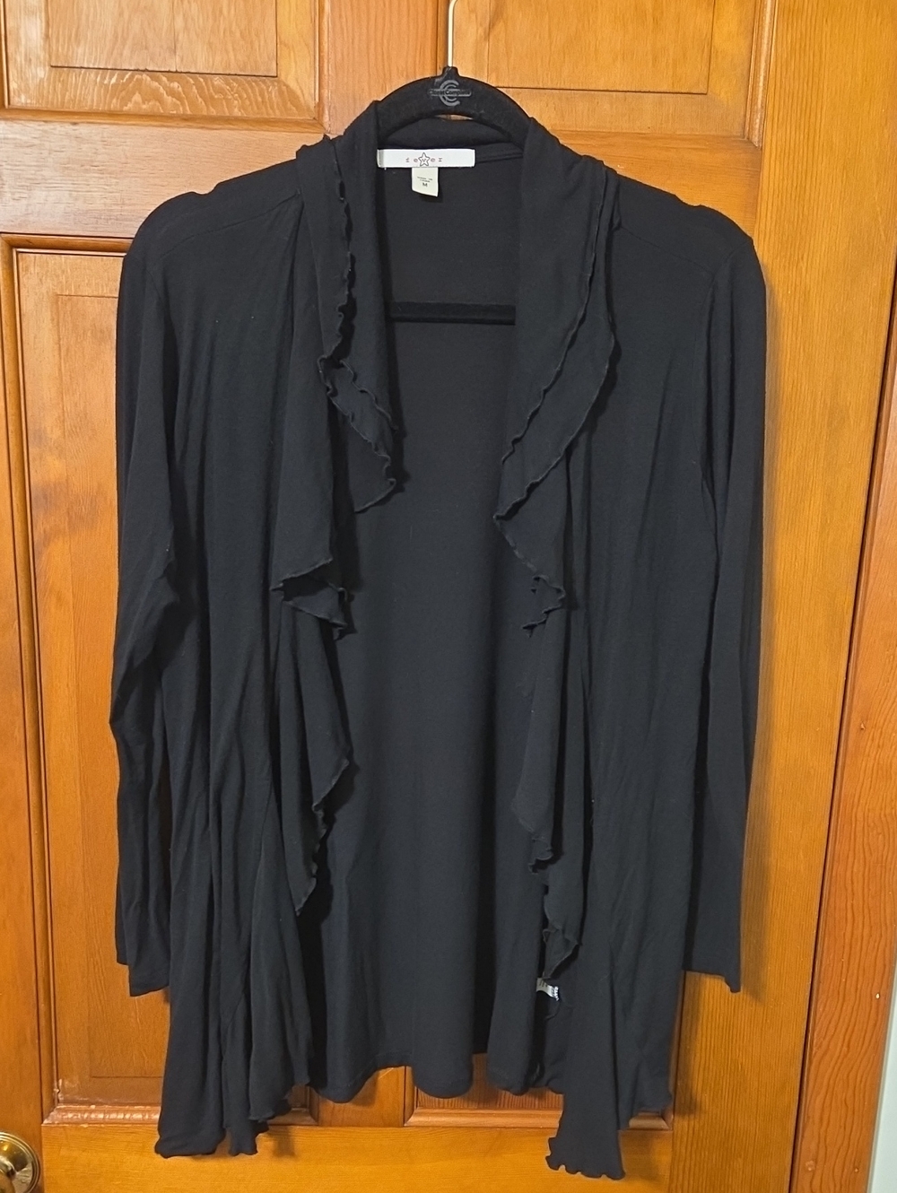 Black Ruffled Open-Front Cardigan Women's Size Medium